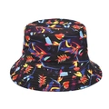 Unisex reversible bucket hat with colorful tropical floral print on black background - M (56-58cm) / Multi-color Tropical Plant Print (3#)