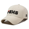 Beige cotton baseball cap with 3D FAKS embroidery and adjustable buckle closure - Adjustable / Light Beige