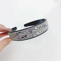Black wide rhinestone headband with colorful circular crystals and clear rectangular gems - White Crystal AB