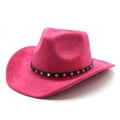 Rose pink faux suede western cowboy hat with studded black leather band and curved brim - M(56-59CM) / Rose Red