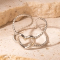 Silver vintage adjustable heart ring featuring double-layered beaded chain design - Heart Steel Color 60