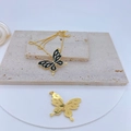 Detail of gold-plated butterfly pendant with black enamel and sparkling zircon accents - #2 Black Butterfly