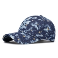 Distressed dark blue denim baseball cap with gold star and moon patterns - Dark Blue Star and Moon Embroidery Style
