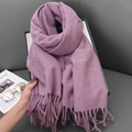Soft purple knit scarf with colorful polka dots and fringe details on a neutral background - 68-180CM / Taro Purple