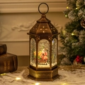 Bronze vintage Christmas lantern with Santa Claus sleigh scene and LED lighting - Santa Claus