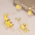 Set accessori per capelli da sposa con fiori dorati e perle per acconciature eleganti - Set accessori per capelli / Giallo