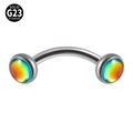 G23 titanium curved eyebrow ring with iridescent gradient glitter stone inlays - Double Head - Black/Brown Glitter Film