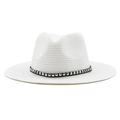 Detail of white woven cowboy hat featuring black leather band and silver square studs - M (56-58cm) / White