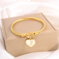 Bracciale a cavo intrecciato dorato con ciondolo a cuore in smalto bianco e lettera S - Lettera S