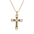 18K gold plated cross necklace with black and white cubic zirconia on box chain - Black and White Zirconia Style