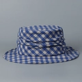 Blue and grey plaid cotton linen bucket hat with folded design for outdoor sun protection - M (56-58cm) / Blue