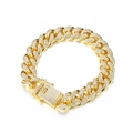 Iced out gold Cuban link bracelet with sparkling rhinestones and secure box clasp - Gold (Bracelet 20cm)