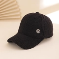 Black lamb wool baseball cap with rhinestone R metal logo on a minimalist background - M (56-58cm) / Black Rhinestone R Label