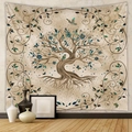 Detailed weave of Tree of Life tapestry with floral patterns in a cozy room setting - Gt1101-32 Modified
