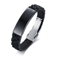 Pulsera deportiva para hombre de silicona con placa de acero negro y cierre de plata - Estilo Liso Negro