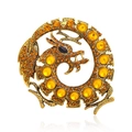 Golden dragon brooch featuring orange crystals and classic oriental dragon design - Yellow Rhinestone Round Dragon