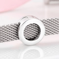 Minimalist silver S925 mesh woven bracelet featuring a polished round clasp for women - Round Clip (PP0022)