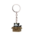 3D cartoon black and white cat in a box keychain with silver metal ring and size guide - Keychain / Take Me Away Black Cat