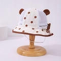 Detailed view of the breathable mesh crown and cute polka dot fabric on the baby sun hat - Infant 48-50CM / Coffee