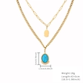 Double-layered gold necklace with smooth oval pendant and blue turquoise stone - Double Layer Oval Pendant Necklace