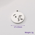Stainless steel kissing face emoji pendant, 17x15mm hollow metal charm for DIY - Kiss Expression (KLJ7775-Z)