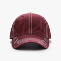Unisex burgundy washed cotton baseball cap with white contrast stitching and distressed details - Adjustable / Burgundy