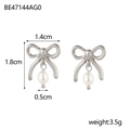 Boucles d'oreilles nœud papillon et perle en argent avec mesures détaillées - Boucles d'Oreilles Perles Artificielles Cadre Argenté (BE47144AG0)