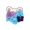 Kids hair accessory set with purple and blue bows and plush balls on a bear card - Purple & Blue Series