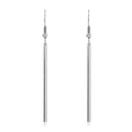 Macro detail of long silver vertical bar drop earrings with polished metallic finish - Style 7-Simple Vertical Bar
