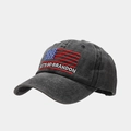 Vintage washed dark grey cotton baseball cap with American flag and slogan embroidery - Let's Go Brandon Red Flag Black