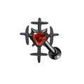 Gothic black heart piercing with red zircon stone and thorny cross design details - Black Thorns Red Heart Cross