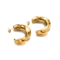 Polished 18K gold plated stainless steel twisted C-shape hoop earrings on white background - Shiny Twisted C Shape (Gold 5) / Gold 5