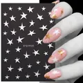 Halloween nail stickers with gold and white stars on pink base nails, style STZ-X020 - STZ-X020 White Stars Various Sizes