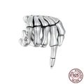 Realistic S925 sterling silver skeleton hand charm with gothic punk bone details - Realistic Skeleton Palm Style (BSC909)