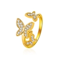 Elegant gold butterfly open ring with sparkling zircon stones in a three-butterfly design - KC Gold Triple Butterfly Style (S496)