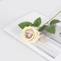 Artificial velvet rose flower in gradient pale yellow and lavender with green stem - Small Velvet Purple Core