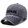 Vintage washed grey blue baseball cap featuring NY&JA 3D embroidery and casual style - Adjustable / Light Blue
