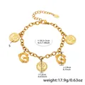 Golden stainless steel chain bracelet with Queen Elizabeth coin and letter G charm - Gold-Letter G