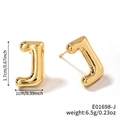 Polished gold alphabet letter stud earrings with elegant bubble shape finish - Letter J (E01698-J)