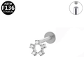 ASTM F136 titanium labret stud with silver five-zircon cluster and internal threading - Five-Petal Flower / Silver