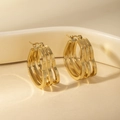 Triple layer geometric wave stud earrings in polished gold plated stainless steel - Heart Hoop Earrings (BJGE0856)