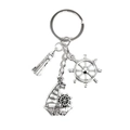 Nautical keychain featuring lighthouse, ship wheel, and vintage sailing boat charms - Style B (Lighthouse+Rudder+Sailing Ship)