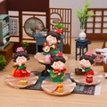 Set of four Tang Dynasty style lady figurines in red and green on lotus bases - Set of 4 (1056-25)