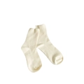 Ribbed crew socks in cream white finish, soft vertical stripe knit style for women - Cream