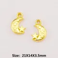 Golden crescent moon and stars alloy pendant for DIY jewelry, size 21x14x3.5mm - XK1702#