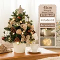 Mini albero di Natale 45cm con pigne e luci LED calde in vaso bianco stile vintage - Base a Secchio di Ferro / 45cm / Colore legno naturale