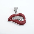 Hip hop red lips pendant necklace with silver base and full sparkling crystals - Silver Single Pendant (Red Lips)