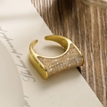 Gold plated wide band ring with pavé cubic zirconia on open vintage book background - 13893-Wide Micro Pave