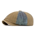 Retro patchwork washed denim newsboy cap in khaki and blue tones for men and women - Octagonal Khaki