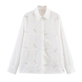 Witte blouse met lange mouwen in Franse stijl met bloemenborduursels en uitgesneden details - XS / Wit